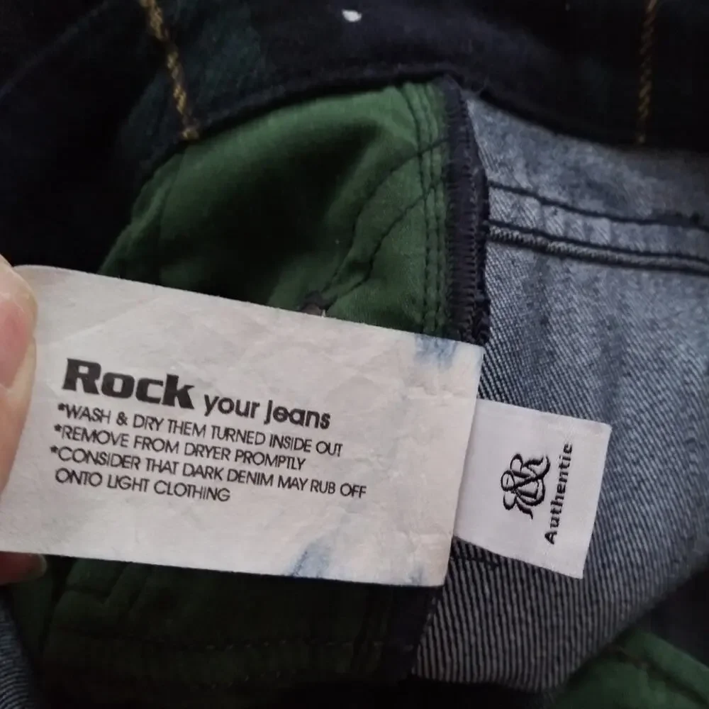 Rock & Republic Dark Straight Cosbie Jean Green Blue Plaid Detail Size 29